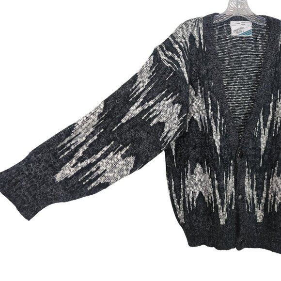 Vintage Uniform Code Cardigan Sweater Sz L Black White Abstract Knit wool nylon - Picture 3 of 15